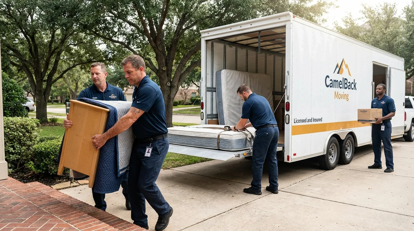Crew loading residential truck for cross-state move from Oostburg, WI