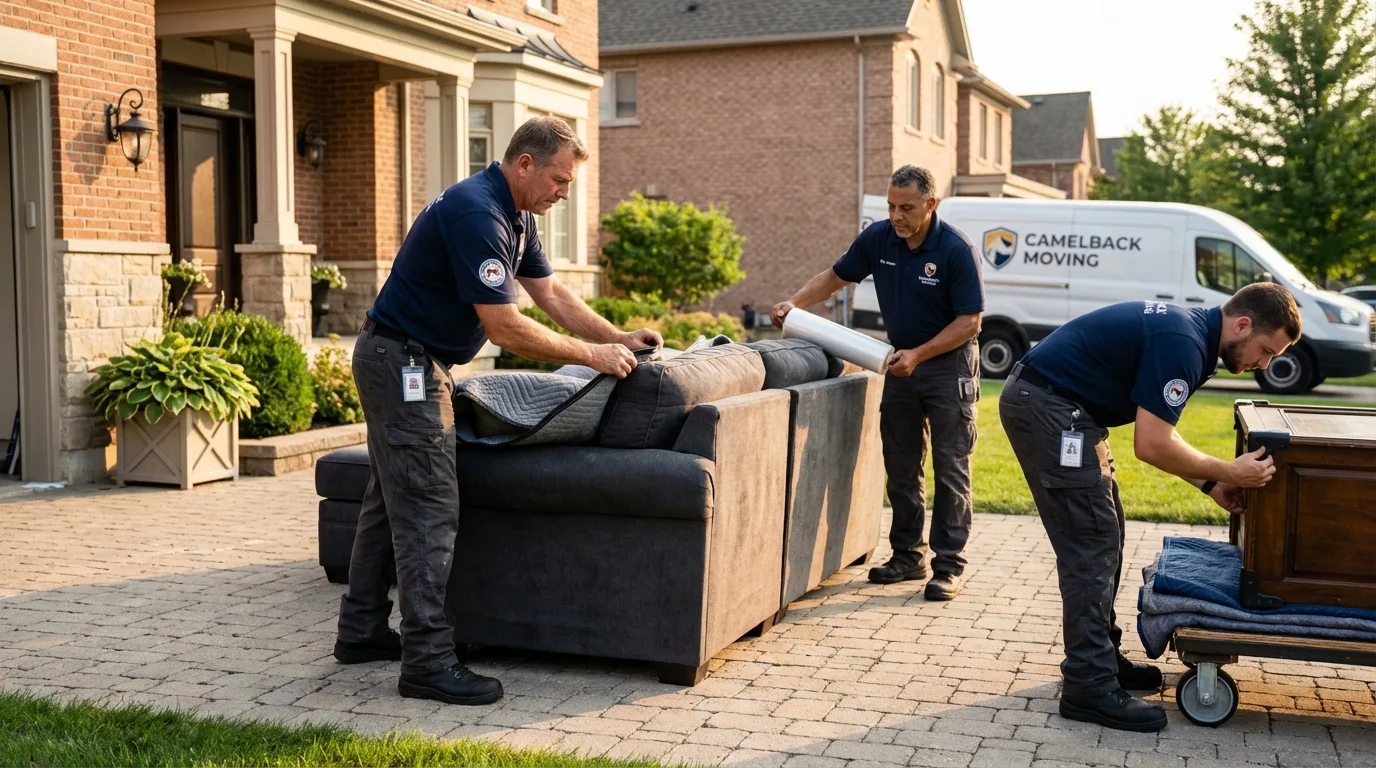 Large estate moving crew wrapping furniture in Oostburg, WI