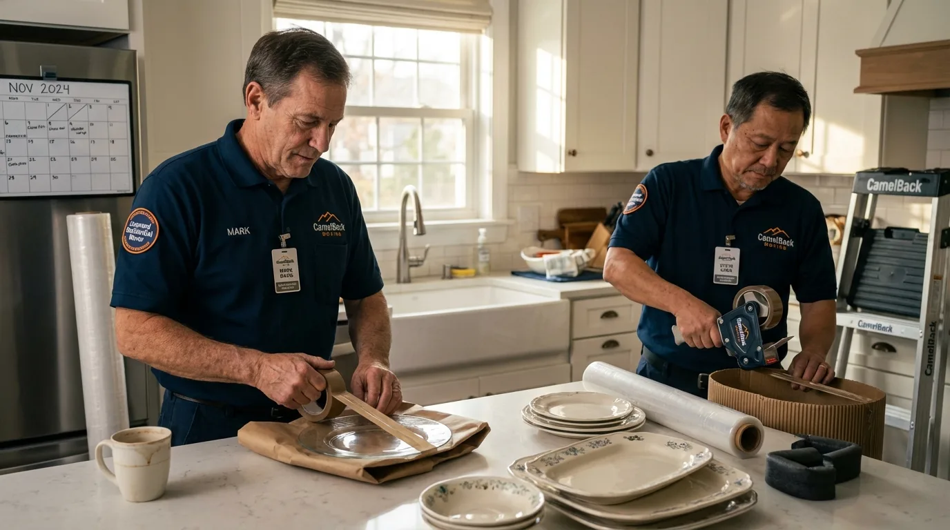 Professional crew packing kitchen dishware in Oostburg, WI